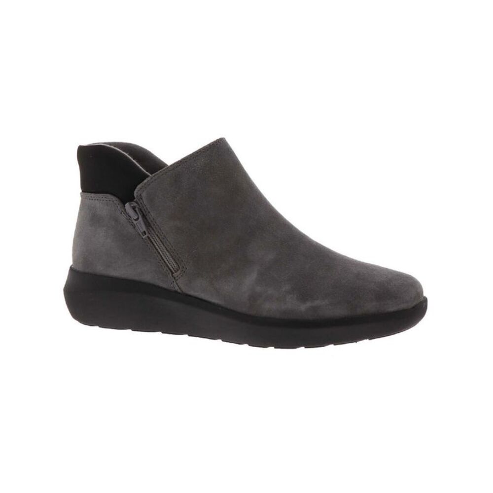 COLLECTION BY CLARKS Womens Gray Kayleigh Round Toe Wedge Leather Booties 9.5 M